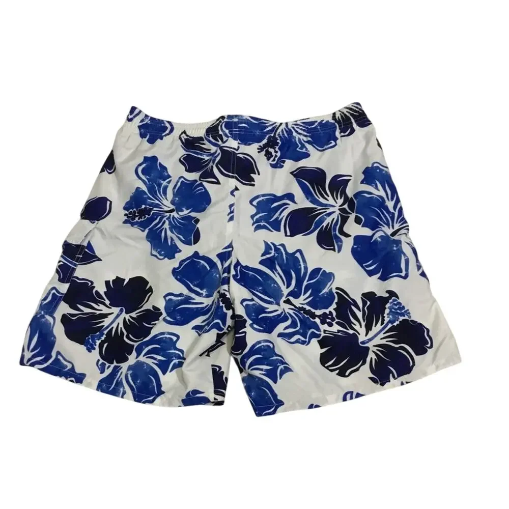 Speedo Swim Shorts Men's Blue/White Floral Aloha Lace Up Size M